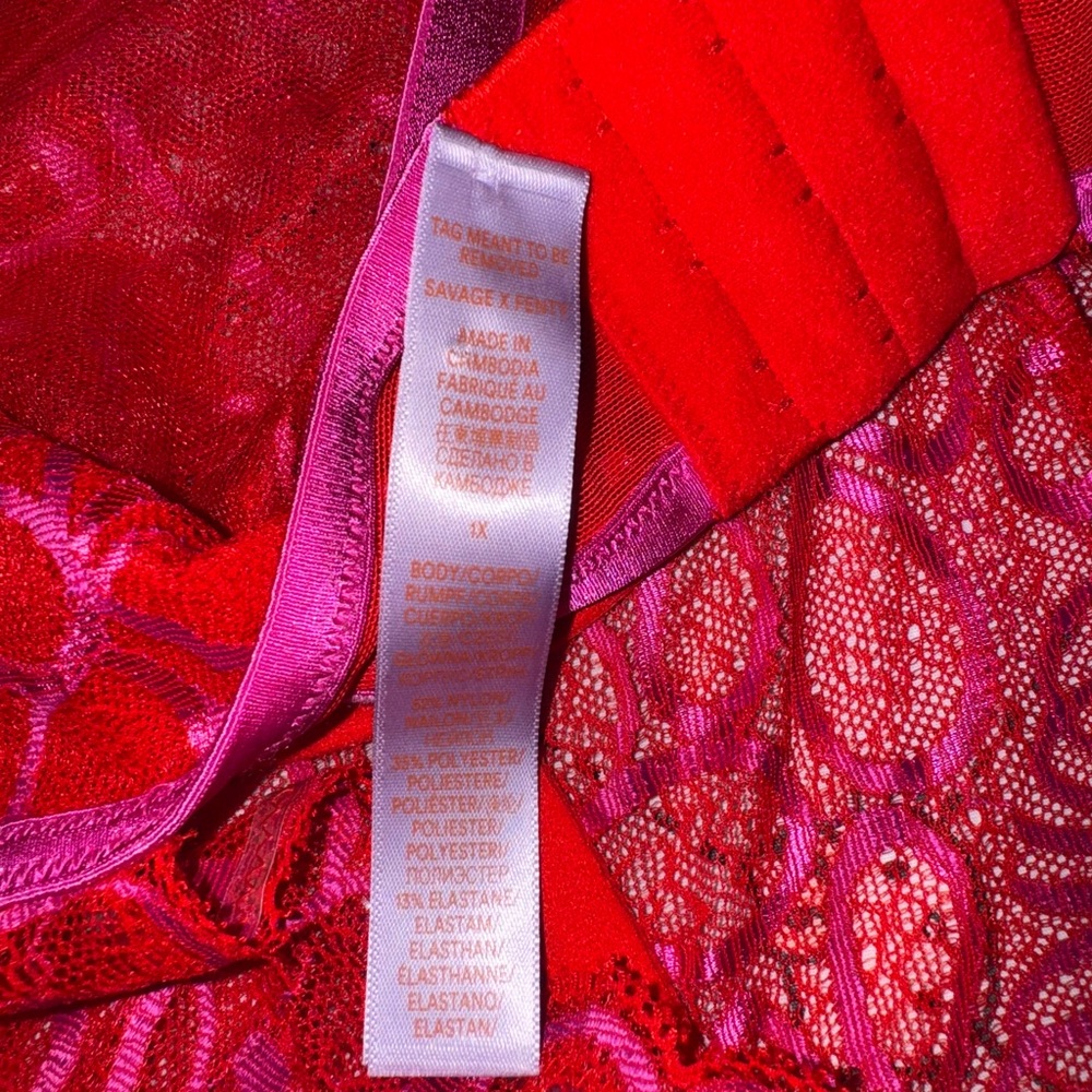 Savage X Fenty Red and Pink Lace Bodysuit - Picture 7 of 8